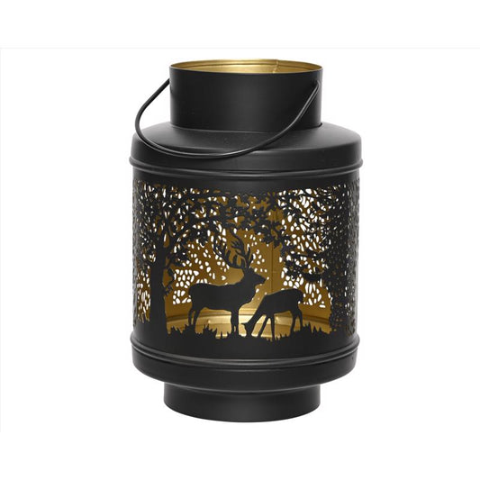 Decoris Black/ Gold Deer Lantern 8.66 in.