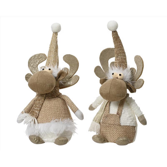 Decoris White/ Brown Plush Deer 11.81 in.