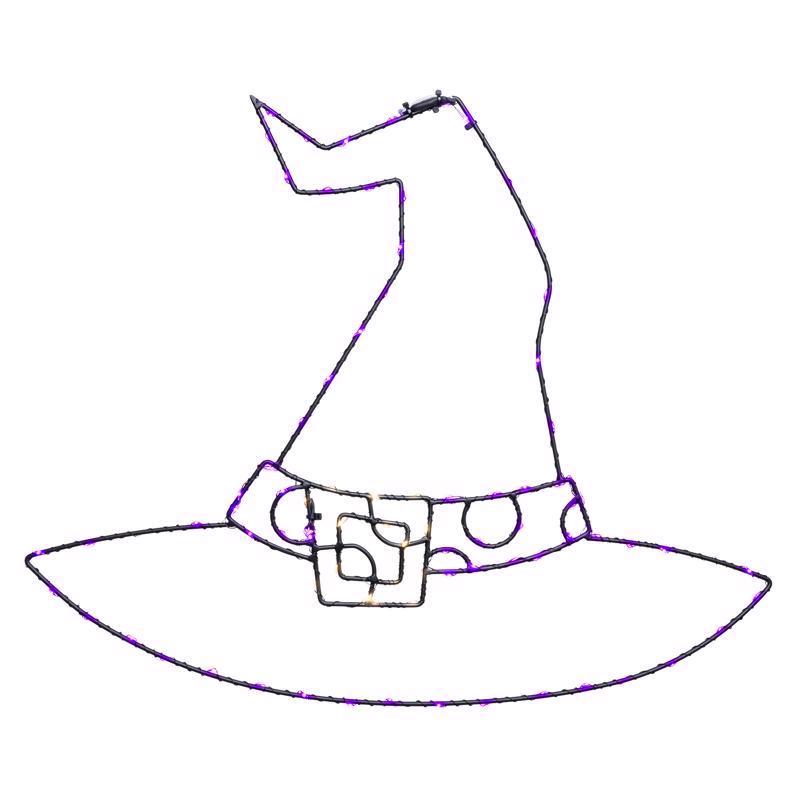 Celebrations Purple 84 ct 18.2 in. LED Prelit Illuminated Witch Hat Halloween Decor
